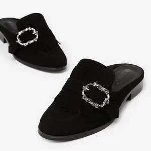The Kooples Black Loafers with Ornate Silver Buckle The Kooples Black leather loafers with western buckle Size  main image 4